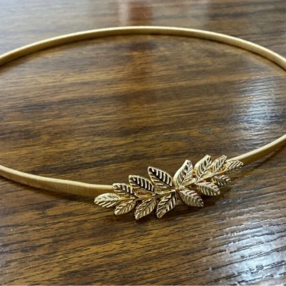 Gold metal snake stretch skinny waist belt leaf buckle Formal wedding event